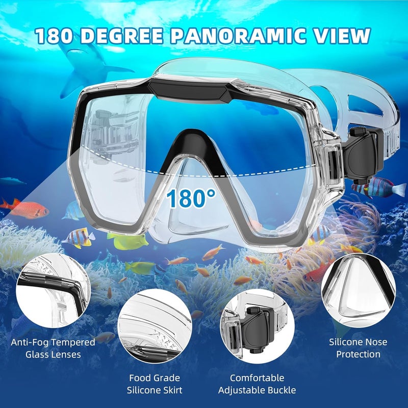 Honlanor Snorkel Set Adults Snorkeling Gear Anti-Leak and Anti-Fog Tempered Glass Lens Panoramic View Swim Mask Dry Top Snorkel Kit for Snorkeling Scuba Diving Swimming Travel with Carry Bag - Image 4